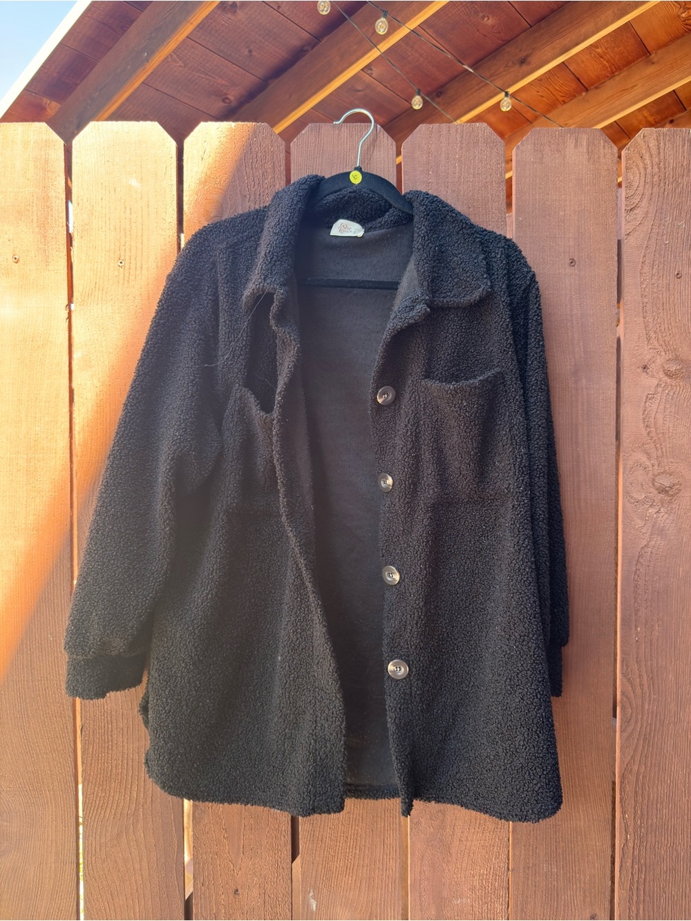 Black Sherpa Button-Up Jacket